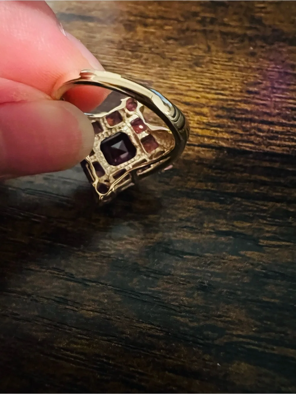 Vintage STS 10K Gold Garnet & Pink Tourmaline Statement Ring – Size 7 – 5.64g